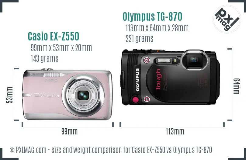 Casio EX-Z550 vs Olympus TG-870 size comparison
