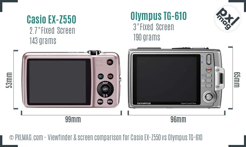 Casio EX-Z550 vs Olympus TG-610 Screen and Viewfinder comparison