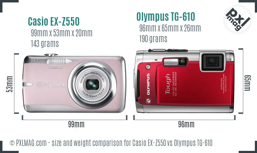 Casio EX-Z550 vs Olympus TG-610 size comparison