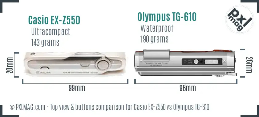 Casio EX-Z550 vs Olympus TG-610 top view buttons comparison