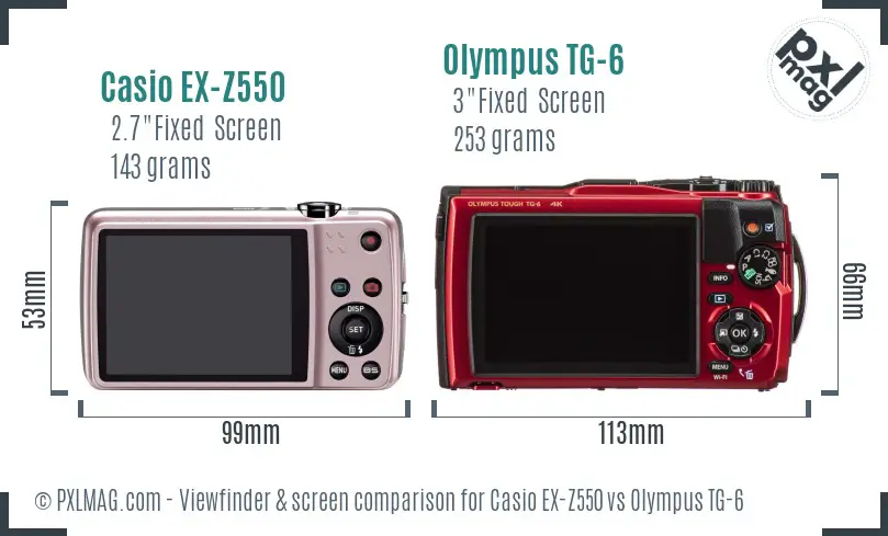 Casio EX-Z550 vs Olympus TG-6 Screen and Viewfinder comparison Casio EX-Z550 vs Olympus TG-6 Screen and Viewfinder comparison