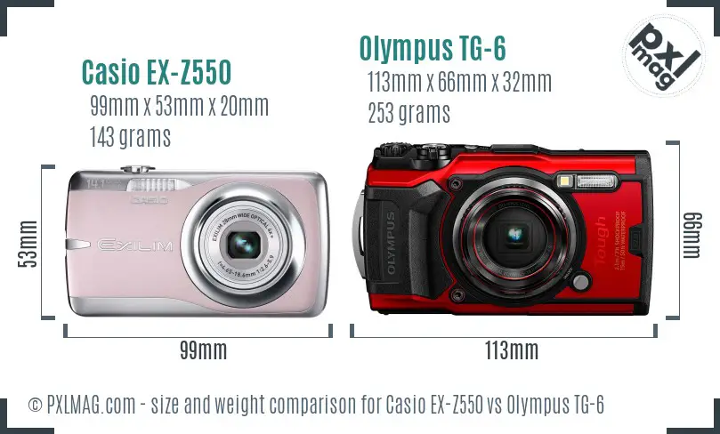 Casio EX-Z550 vs Olympus TG-6 size comparison Casio EX-Z550 vs Olympus TG-6 size comparison