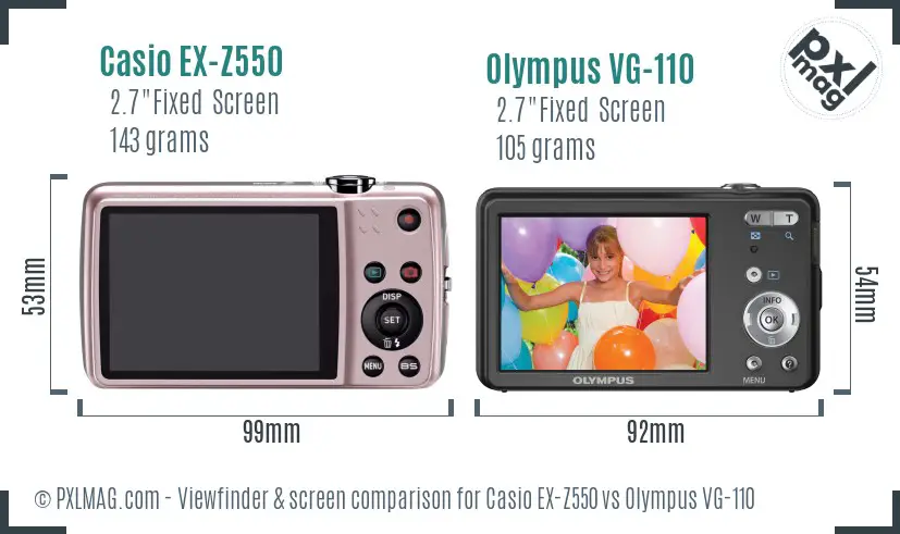 Casio EX-Z550 vs Olympus VG-110 Screen and Viewfinder comparison