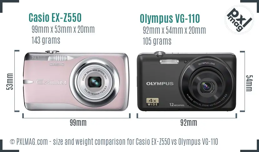 Casio EX-Z550 vs Olympus VG-110 size comparison
