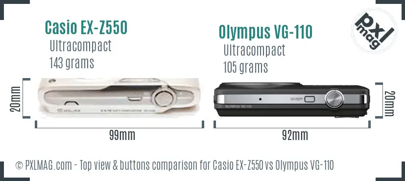Casio EX-Z550 vs Olympus VG-110 top view buttons comparison