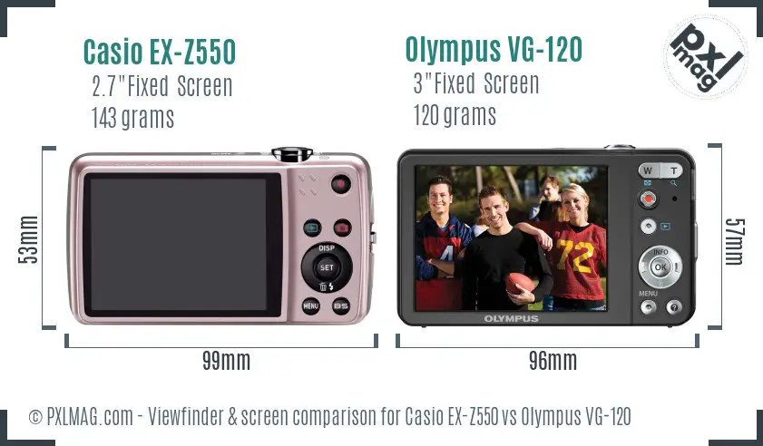 Casio EX-Z550 vs Olympus VG-120 Screen and Viewfinder comparison