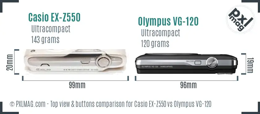 Casio EX-Z550 vs Olympus VG-120 top view buttons comparison