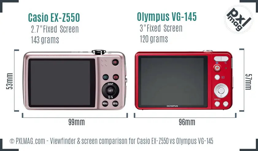 Casio EX-Z550 vs Olympus VG-145 Screen and Viewfinder comparison
