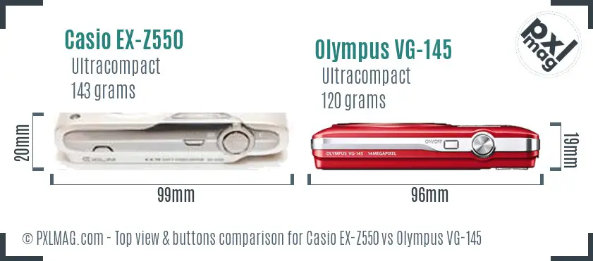 Casio EX-Z550 vs Olympus VG-145 top view buttons comparison
