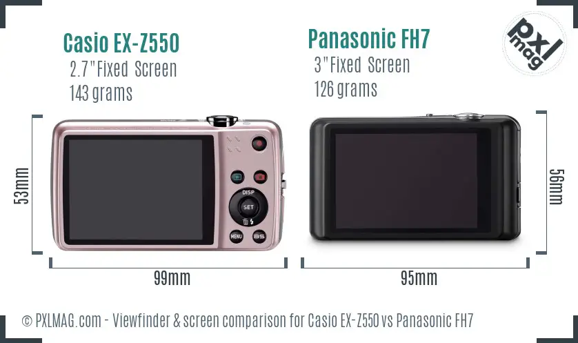 Casio EX-Z550 vs Panasonic FH7 Screen and Viewfinder comparison