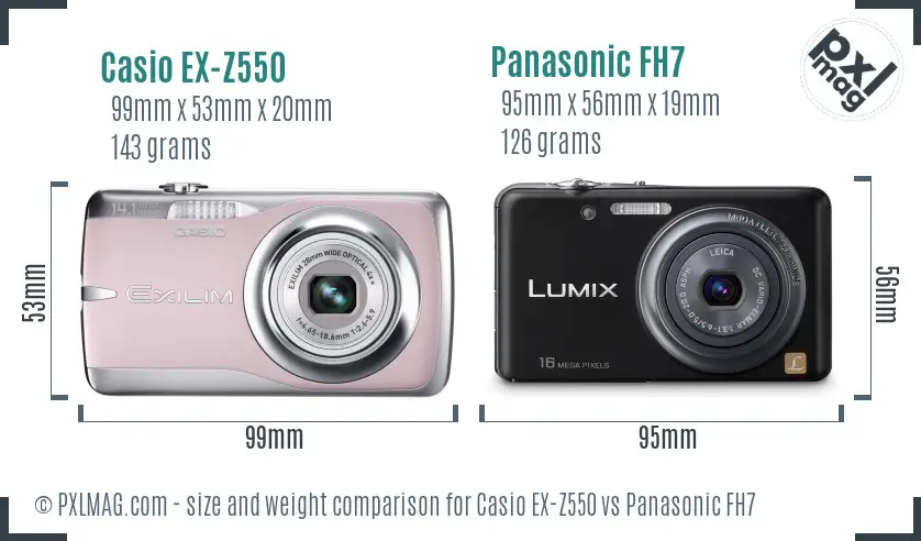 Casio EX-Z550 vs Panasonic FH7 size comparison