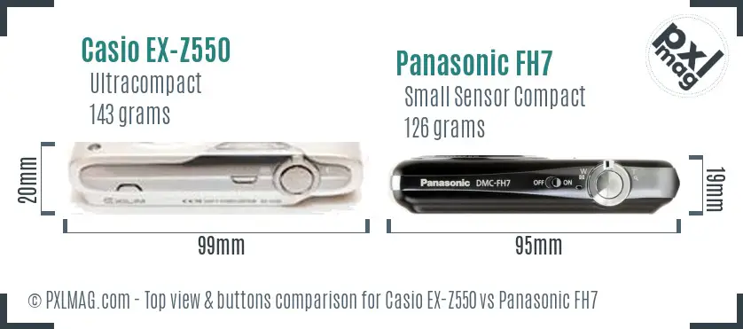 Casio EX-Z550 vs Panasonic FH7 top view buttons comparison