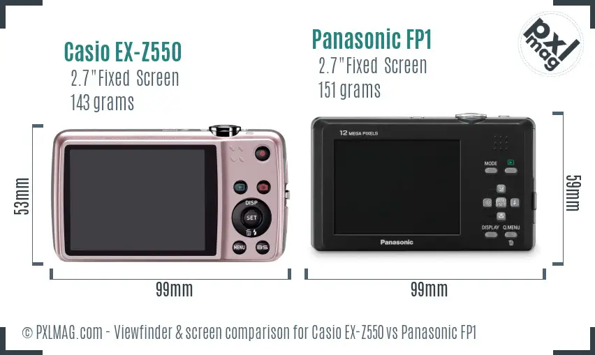 Casio EX-Z550 vs Panasonic FP1 Screen and Viewfinder comparison