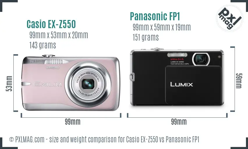 Casio EX-Z550 vs Panasonic FP1 size comparison