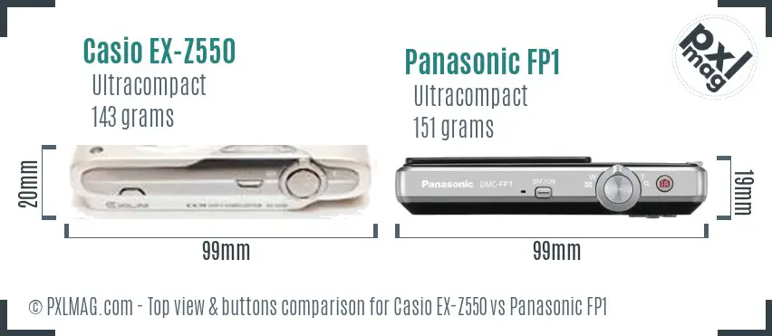 Casio EX-Z550 vs Panasonic FP1 top view buttons comparison