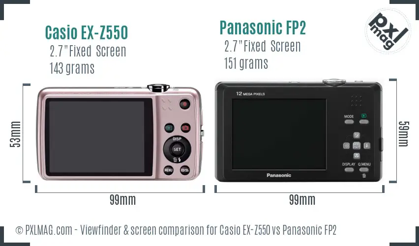 Casio EX-Z550 vs Panasonic FP2 Screen and Viewfinder comparison Casio EX-Z550 vs Panasonic FP2 Screen and Viewfinder comparison