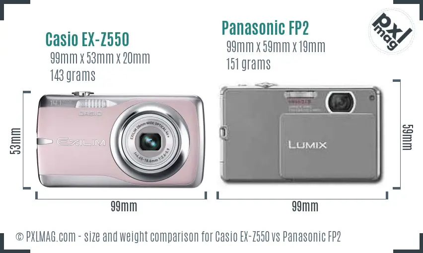 Casio EX-Z550 vs Panasonic FP2 size comparison Casio EX-Z550 vs Panasonic FP2 size comparison