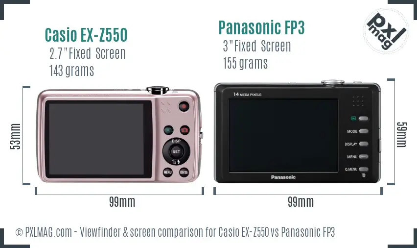 Casio EX-Z550 vs Panasonic FP3 Screen and Viewfinder comparison