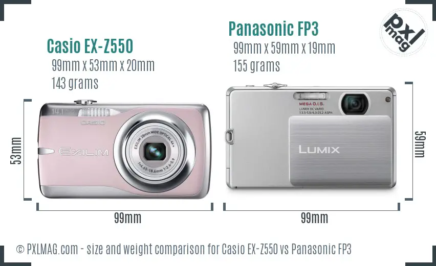 Casio EX-Z550 vs Panasonic FP3 size comparison