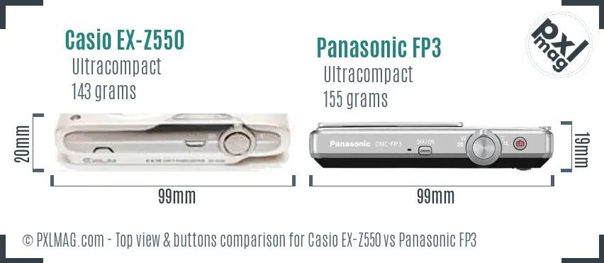 Casio EX-Z550 vs Panasonic FP3 top view buttons comparison