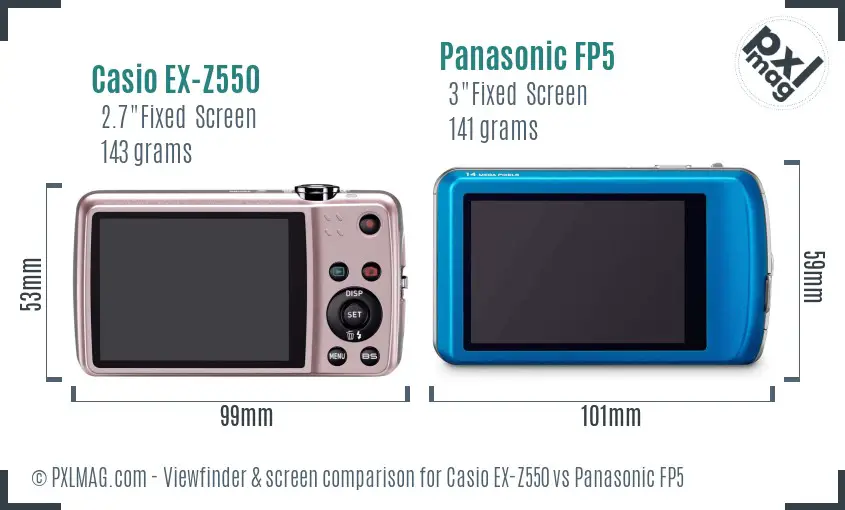 Casio EX-Z550 vs Panasonic FP5 Screen and Viewfinder comparison