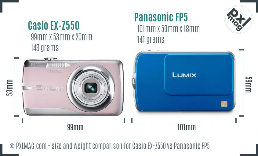 Casio EX-Z550 vs Panasonic FP5 size comparison