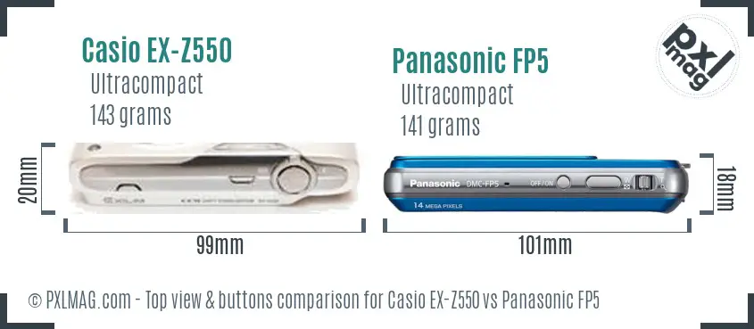 Casio EX-Z550 vs Panasonic FP5 top view buttons comparison