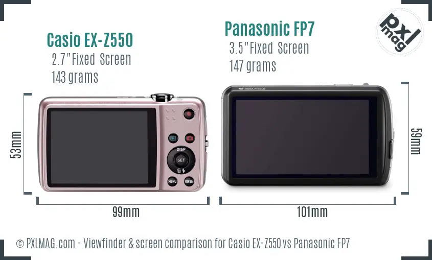Casio EX-Z550 vs Panasonic FP7 Screen and Viewfinder comparison
