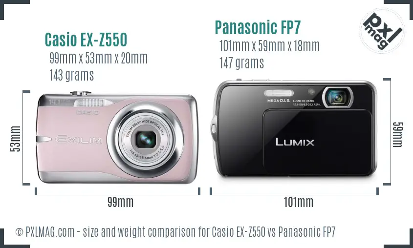 Casio EX-Z550 vs Panasonic FP7 size comparison