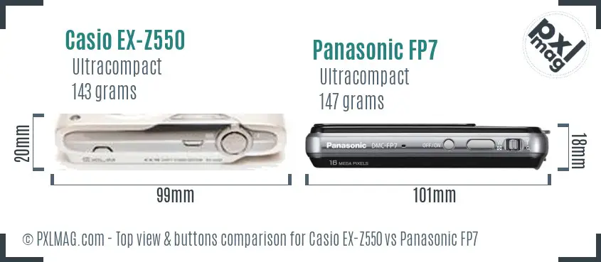 Casio EX-Z550 vs Panasonic FP7 top view buttons comparison