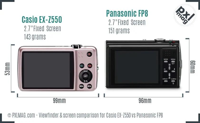 Casio EX-Z550 vs Panasonic FP8 Screen and Viewfinder comparison