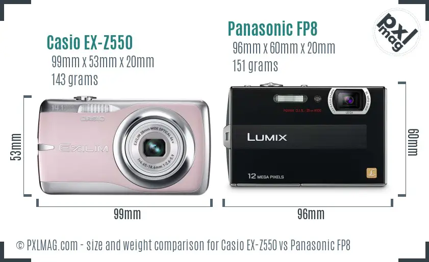 Casio EX-Z550 vs Panasonic FP8 size comparison