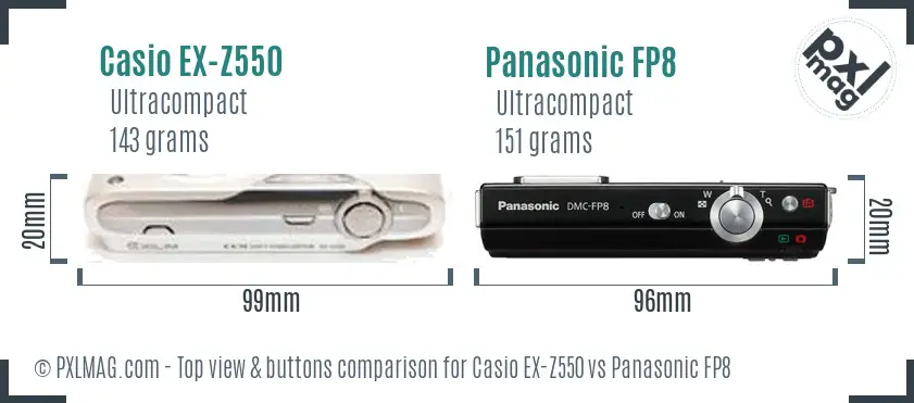 Casio EX-Z550 vs Panasonic FP8 top view buttons comparison