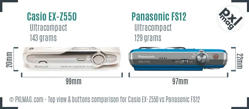 Casio EX-Z550 vs Panasonic FS12 top view buttons comparison Casio EX-Z550 vs Panasonic FS12 top view buttons comparison