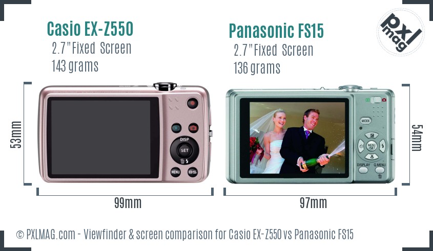 Casio EX-Z550 vs Panasonic FS15 Screen and Viewfinder comparison