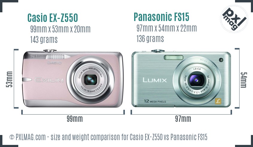 Casio EX-Z550 vs Panasonic FS15 size comparison