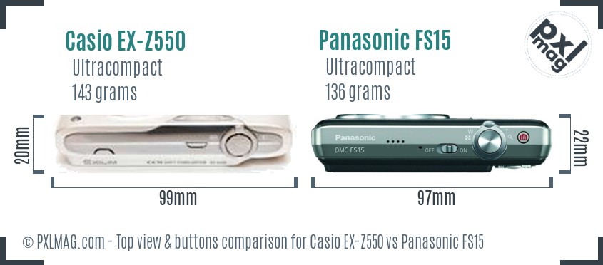 Casio EX-Z550 vs Panasonic FS15 top view buttons comparison