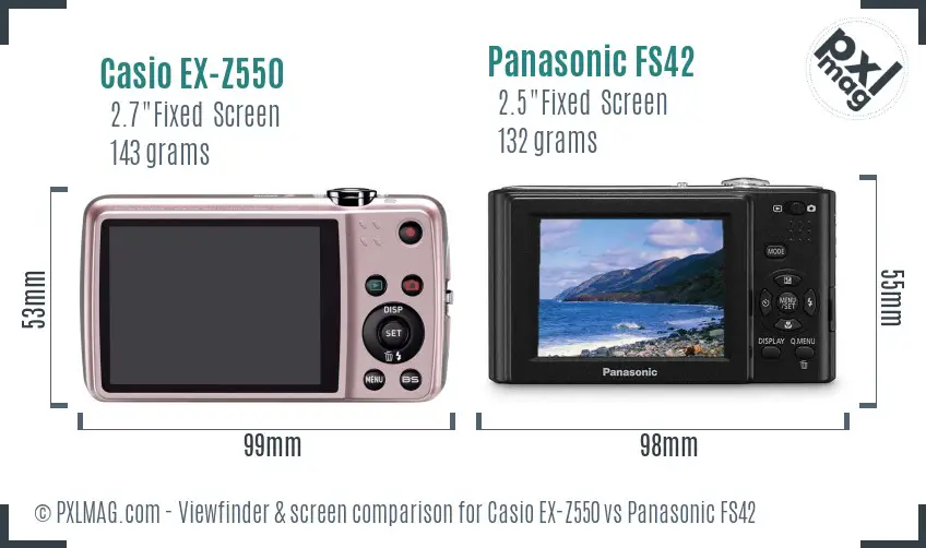 Casio EX-Z550 vs Panasonic FS42 Screen and Viewfinder comparison