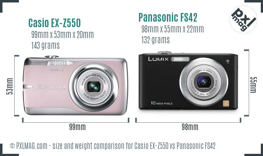 Casio EX-Z550 vs Panasonic FS42 size comparison