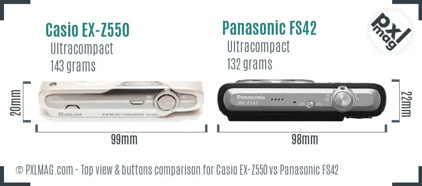 Casio EX-Z550 vs Panasonic FS42 top view buttons comparison