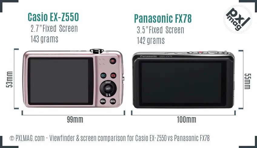 Casio EX-Z550 vs Panasonic FX78 Screen and Viewfinder comparison