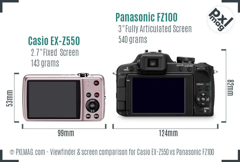 Casio EX-Z550 vs Panasonic FZ100 Screen and Viewfinder comparison