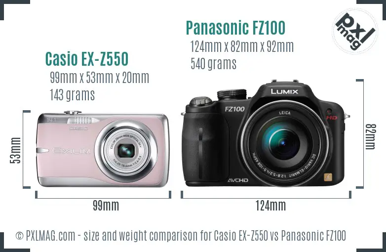 Casio EX-Z550 vs Panasonic FZ100 size comparison