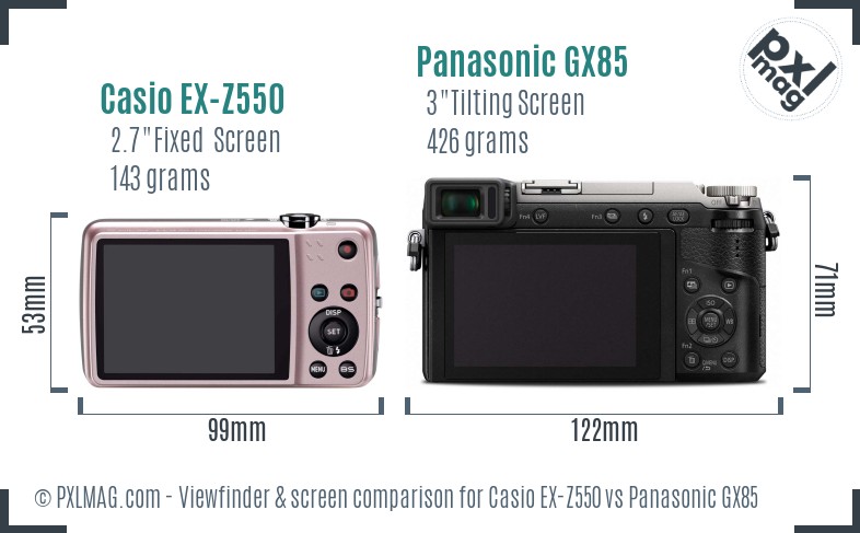 Casio EX-Z550 vs Panasonic GX85 Screen and Viewfinder comparison