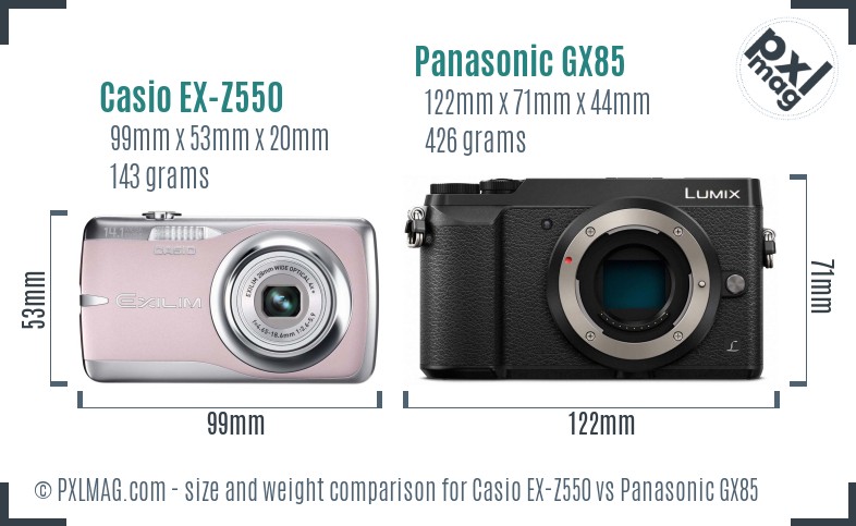 Casio EX-Z550 vs Panasonic GX85 size comparison