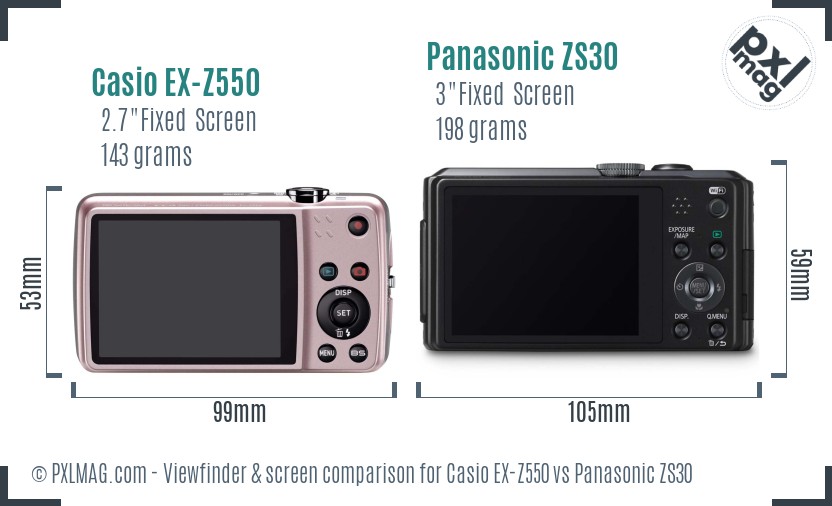 Casio EX-Z550 vs Panasonic ZS30 Screen and Viewfinder comparison