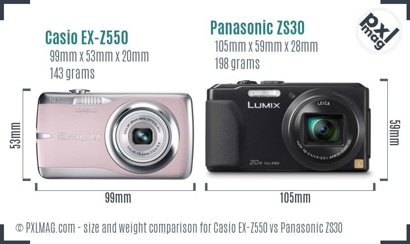 Casio EX-Z550 vs Panasonic ZS30 size comparison