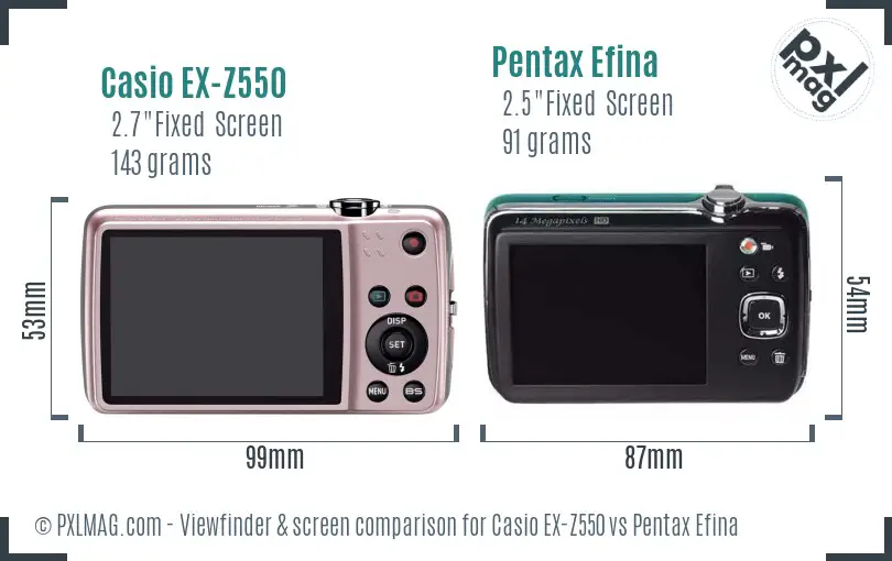 Casio EX-Z550 vs Pentax Efina Screen and Viewfinder comparison