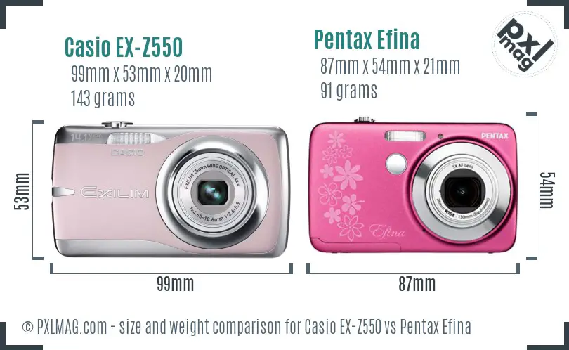 Casio EX-Z550 vs Pentax Efina size comparison