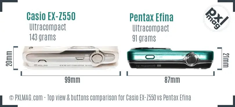 Casio EX-Z550 vs Pentax Efina top view buttons comparison